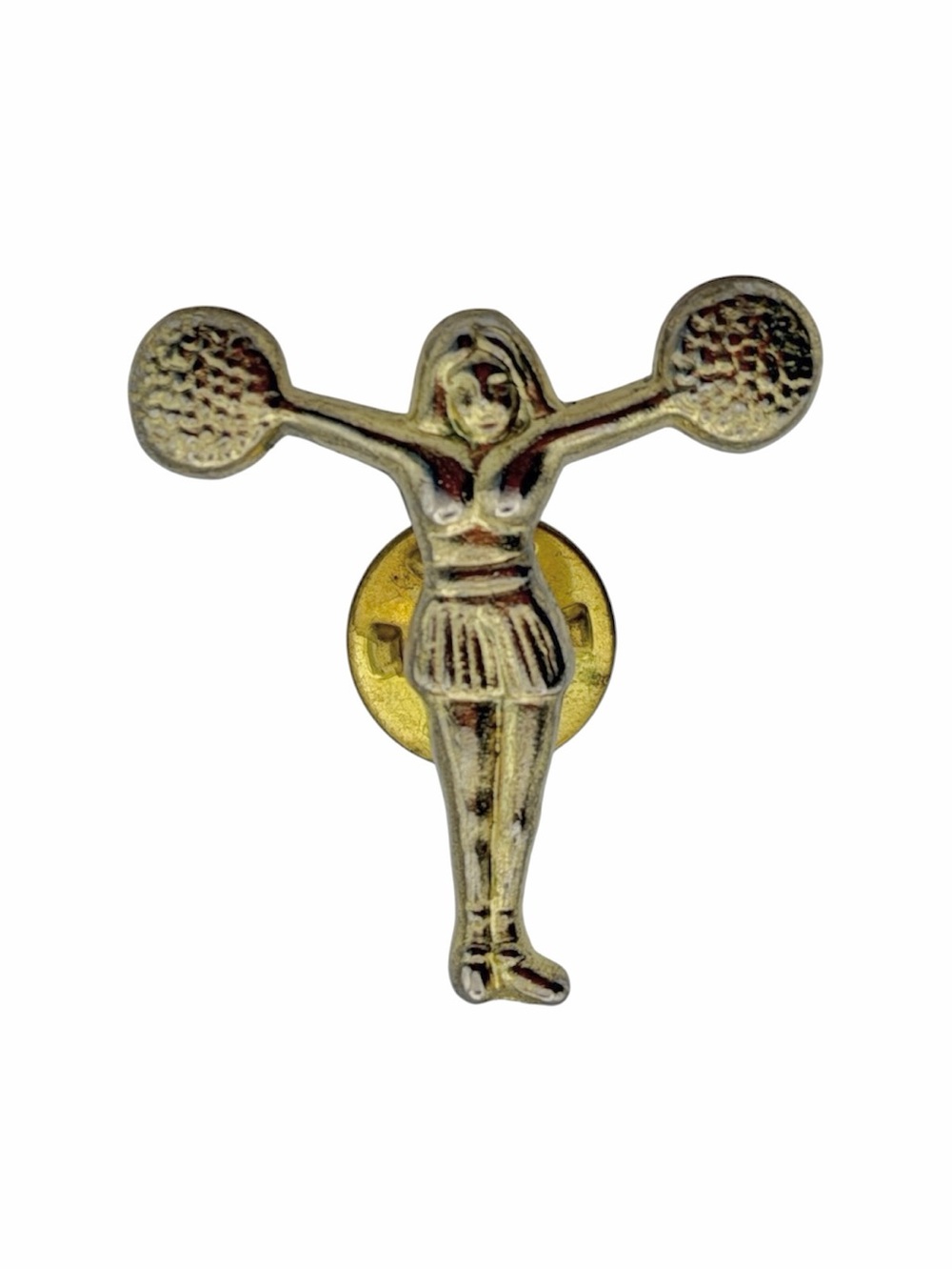 Vintage Gold Tone Cheerleader Lapel Pin w/ Pom Poms School Spirit Jacket Hat Pin